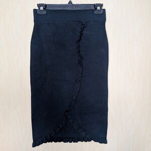 Club Monaco Black Knit Pencil Skirt with Ruffle Trim